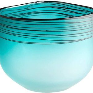 Cyan Design, Kapalua Vase, Glass, Turquoise Fading to White with Black Stripes